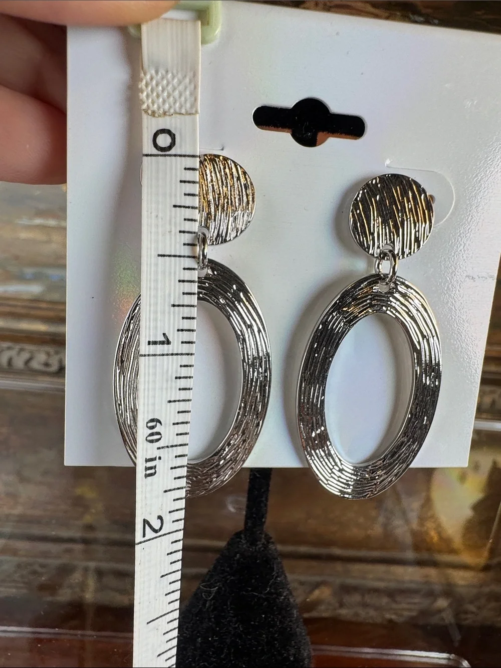 0504-Classic Textured Silver Drop Hoop Earrings